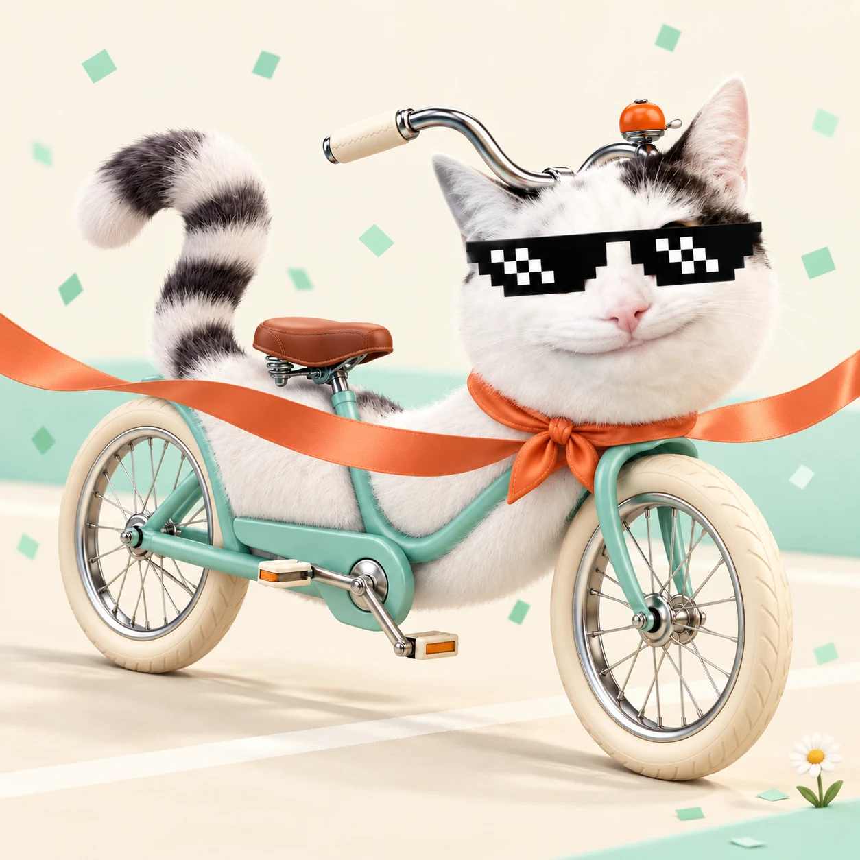 Bikeluga crosses a finish ribbon with no other competitors.
